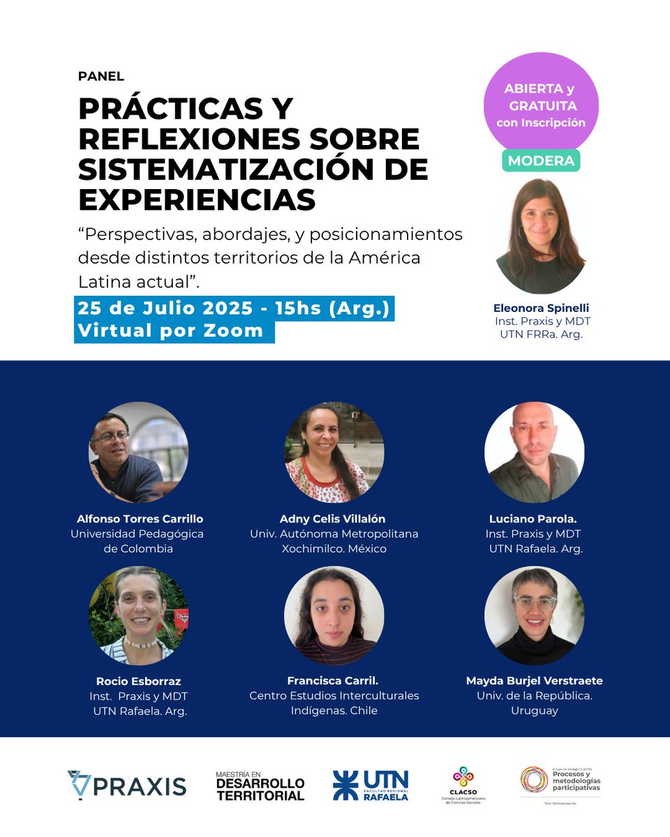 _CLACSO's tweet image. 📣Panel: Prácticas y reflexiones sobre sistematización de experiencias. Perspectivas, abordajes y posicionamientos desde distintos territorios de la América Latina actual
📆 Viernes 25 de julio - 15 hs. UTC-3 #ModalidadVirtual
⚠️Organizan:
✔️Praxis
✔️Maestría en Desarrollo…