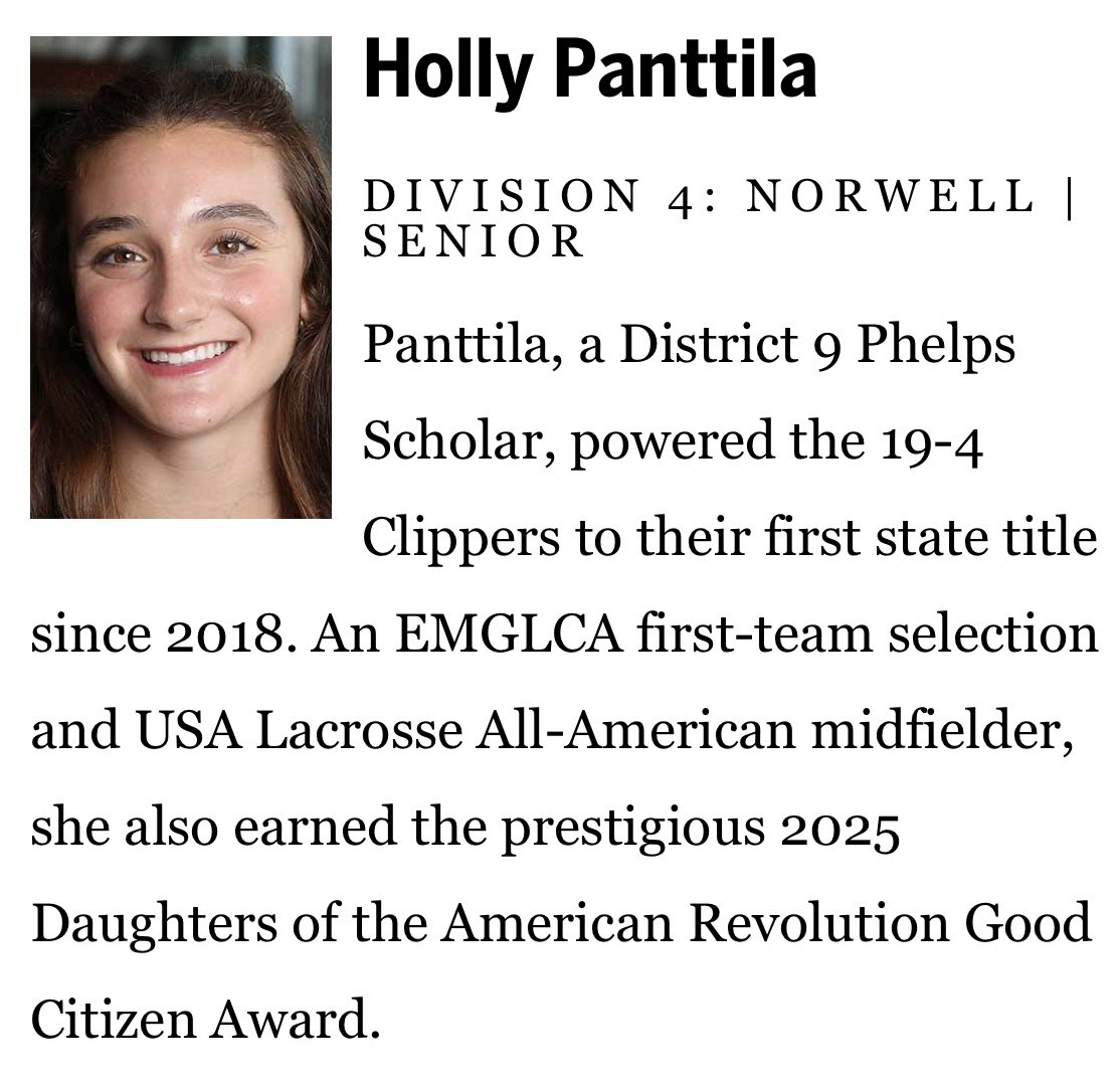 Trevor Hass (@trevorhass) on Twitter photo Division 4 girlsā lacrosse Athlete of the Year: Holly Panttila, Norwell: bostonglobe.com/sports/high-sc⦠<a href="/GlobeSchools/">Boston Globe Schools</a> <a href="/ClipperAD/">Norwell HS Athletics</a> Division 4 girlsā lacrosse Athlete of the Year: Holly Panttila, Norwell: bostonglobe.com/sports/high-sc⦠<a href="/GlobeSchools/">Boston Globe Schools</a> <a href="/ClipperAD/">Norwell HS Athletics</a>