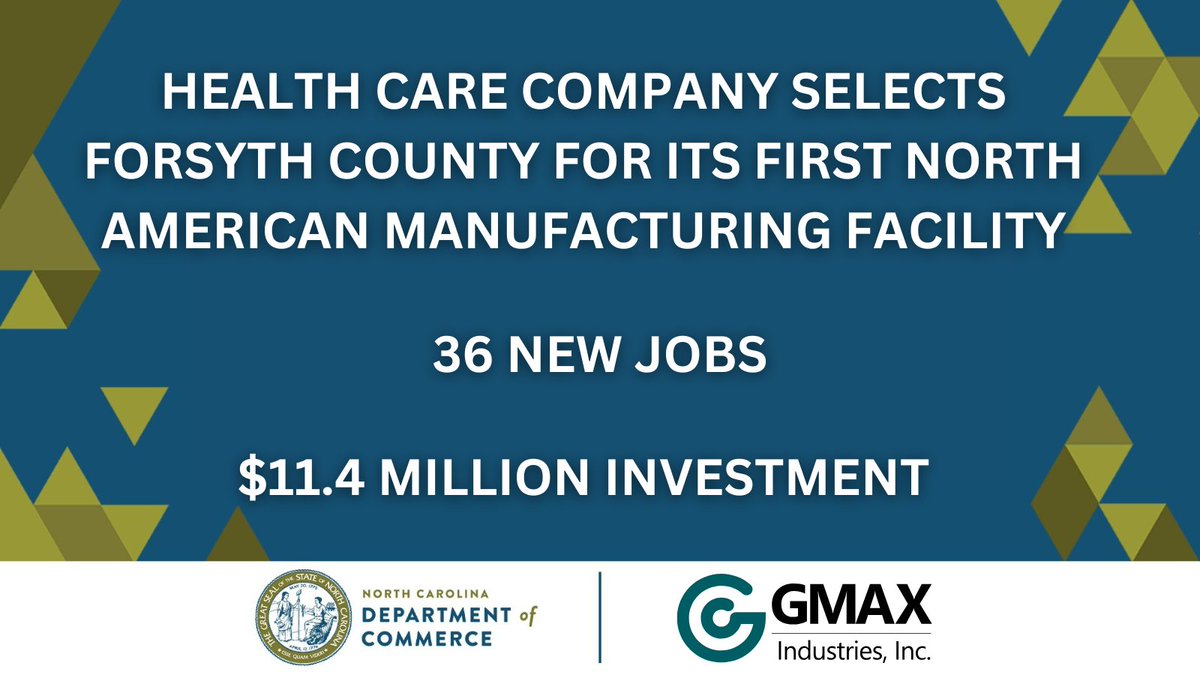 N.C. Commerce (@nccommerce) on Twitter photo .<a href="/NC_Governor/">Governor Josh Stein</a> just welcomed #GMAXIndustries to the #BestStateforBiz! The medical product maker will open its first US manufacturing facility in <a href="/ForsythCountyNC/">Forsyth County North Carolina</a>, creating 36 jobs and investing $11.4 million in <a href="/CityofWS/">City of Winston-Salem, NC</a>. More: tinyurl.com/52zd456m #mfg #EconDev .<a href="/NC_Governor/">Governor Josh Stein</a> just welcomed #GMAXIndustries to the #BestStateforBiz! The medical product maker will open its first US manufacturing facility in <a href="/ForsythCountyNC/">Forsyth County North Carolina</a>, creating 36 jobs and investing $11.4 million in <a href="/CityofWS/">City of Winston-Salem, NC</a>. More: tinyurl.com/52zd456m #mfg #EconDev