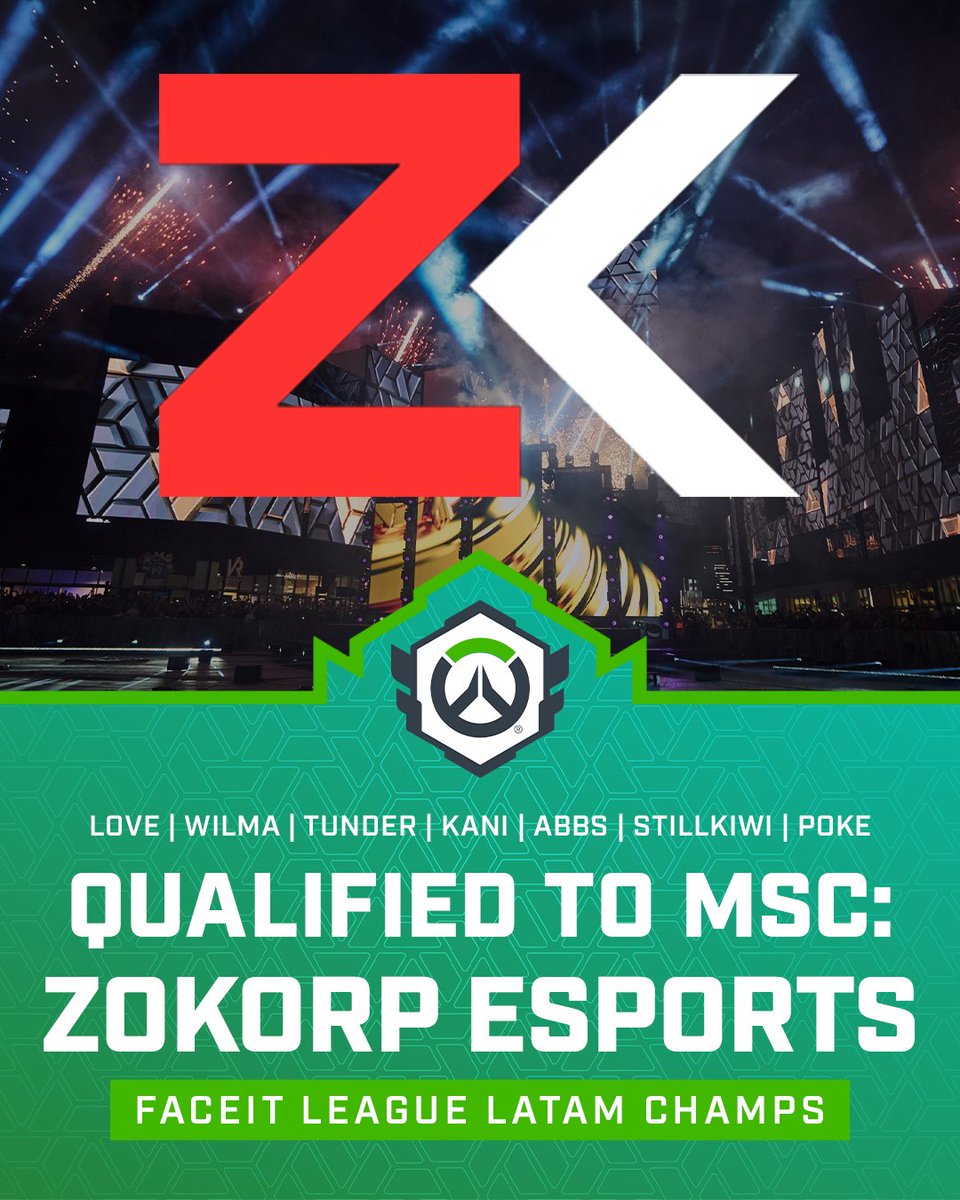 Team #15 is locked and loaded for #OWCSMSC 💪 Congrats to Zokorp Esports, your FACEIT League LATAM Season 5 champions!

<a href="/L_O_V_E_OW/">Love</a> 
<a href="/KaniMR_/">Kani</a> 
<a href="/Abbsxs/">Abbs</a> 
<a href="/Still_Willy/">StillKIWI</a> 
<a href="/p6ke_/">P6k</a> 
Tunder
Wilma