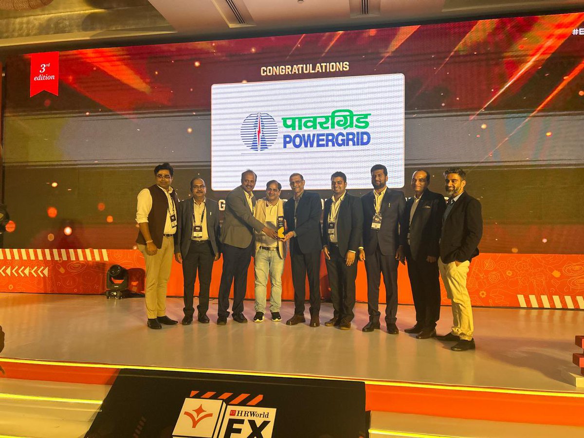 pgcilindia's tweet photo. POWERGRID has been conferred with the “Exceptional Employee Experience – PSUs” award at the ETHRWorld Employee Experience Awards 2025. This recognition underscores POWERGRID’s commitment to fostering a people-centric workplace through progressive HR practices and a culture of inclusivity & excellence. The award was received by Sh. Harinarayanan Puthan Kalam, CGM (HR) POWERGRID and team in Bengaluru.