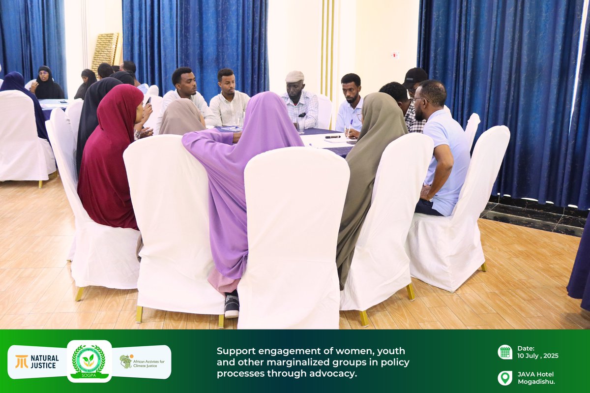 Somali Greenpeace Association (@sogpa2) on Twitter photo On July 10, 2025, <a href="/SOGPA2/">Somali Greenpeace Association</a> & <a href="/naturaljustice/">Natural Justice</a> held impactful training to boost women, youth & marginalized voices in politics. 45 participants engaged in law, environment & rights advocacy.
#ClimateJustice #YouthEmpowerment #PolicyAdvocacy #EnvironmentalJustice #CommunityVoices On July 10, 2025, <a href="/SOGPA2/">Somali Greenpeace Association</a> & <a href="/naturaljustice/">Natural Justice</a> held impactful training to boost women, youth & marginalized voices in politics. 45 participants engaged in law, environment & rights advocacy.
#ClimateJustice #YouthEmpowerment #PolicyAdvocacy #EnvironmentalJustice #CommunityVoices