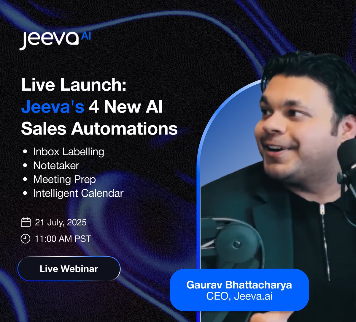 gauravbhattac16's tweet image. Ditch the slide deck. Join my Anti-Webinar.
Live demo of Jeeva.ai 2.0:
📩 inbox sorts itself
✍️ emails write themselves
📆 calendar fills itself
📝 notes take themselves
300+ meetings/mo, zero busywork.
Register and reserve a spot here 👇:…