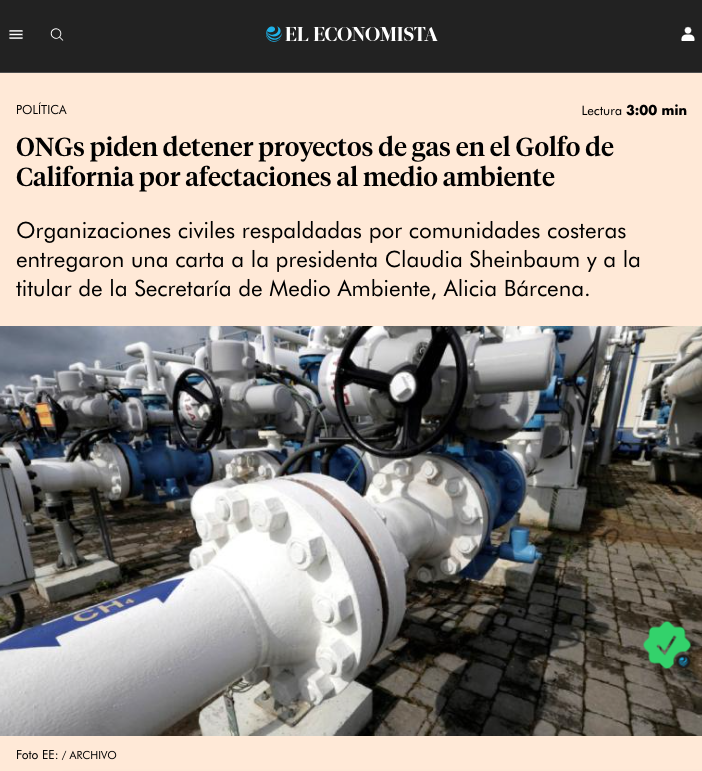 ProDESC (@prodesc) on Twitter photo #EnMedios📰| ONG denuncian las amenazas ambientales y sociales que enfrenta el Golfo de California por la expansión de infraestructura energética.
🗞️Nota completa de Arturo Rojas en <a href="/eleconomista/">El Economista</a> ⬇️
eleconomista.com.mx/politica/ongs-…
<a href="/CEMDA/">CEMDA</a> <a href="/nuestrofuturoac/">Nuestro Futuro A.C.</a> <a href="/DefensaDan/">Defensa Ambiental del Noroeste (DAN)</a> #EnMedios📰| ONG denuncian las amenazas ambientales y sociales que enfrenta el Golfo de California por la expansión de infraestructura energética.
🗞️Nota completa de Arturo Rojas en <a href="/eleconomista/">El Economista</a> ⬇️
eleconomista.com.mx/politica/ongs-…
<a href="/CEMDA/">CEMDA</a> <a href="/nuestrofuturoac/">Nuestro Futuro A.C.</a> <a href="/DefensaDan/">Defensa Ambiental del Noroeste (DAN)</a>