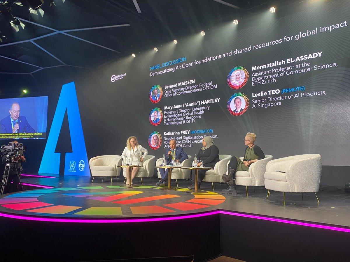 swiss_un's tweet image. At @AIforGood @ETH_en /EPFL unveiled a major milestone: a fully transparent, 🇨🇭made, multilingual LLM trained on public infrastructure — a world first
Through ICAIN, we're matching compute power, quality #data & global talent in #Geneva and beyond to build responsible #AI