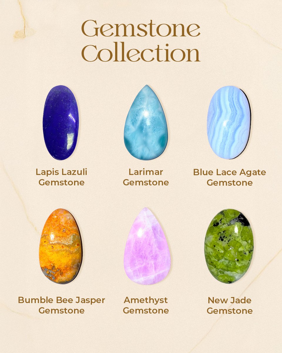 gemsrocksminer2's tweet photo. Gemstone goals? We’ve got you covered! 💍
💎 Lapis Lazuli
💎 Larimar
💎 Blue Lace Agate
💎 Bumble Bee Jasper
💎 Amethyst
💎 New Jade
Which one are you drawn to today? #GemstoneLovers #CrystalJewelry #Gemstones https://t.co/yAv9tTxgZm