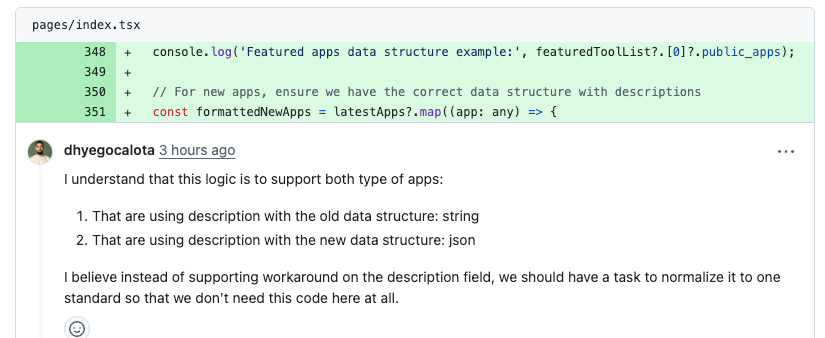 danielalcanja's tweet image. It worked…
But my teammate @dhyegocalota  caught the “ai generated digital duct tape” right away 😂

“Instead of supporting workaround on the description field…”

#devlife #buildinpublic #microapp #aicoding_findy