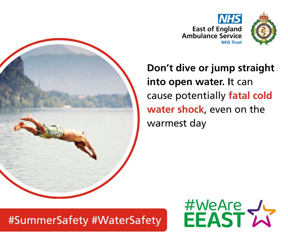 EastEnglandAmb's tweet image. Don’t dive or jump straight into open water. It can cause potentially fatal cold water shock, even on the warmest day.
#SummerSafety #BeatTheHeat