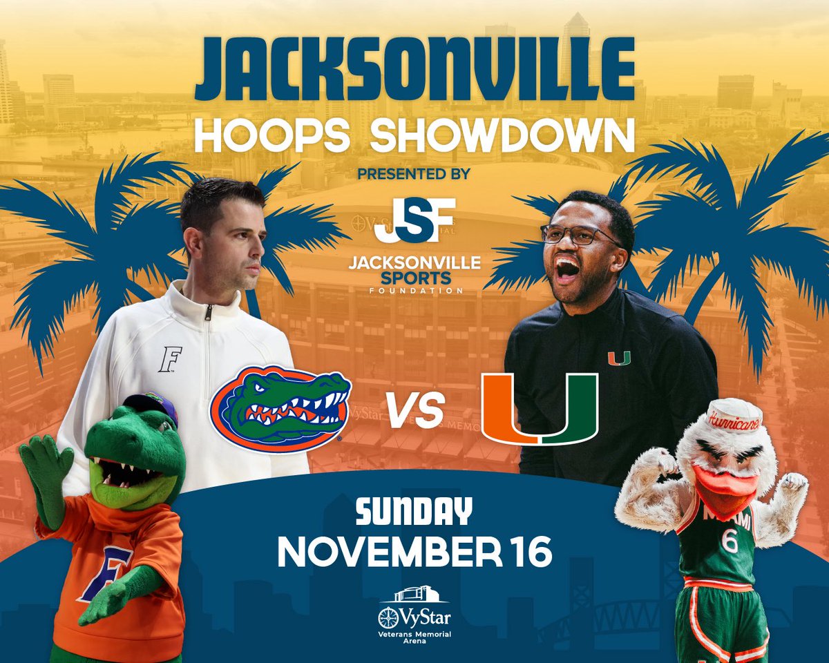 🏀 ATTENTION COLLEGE HOOPS FANS! The Defending National Champs, Florida Gators take on a talented Canes squad lead by new Head Coach, Jai Lucas Nov. 16. You won't want to miss this in-state rival clash.