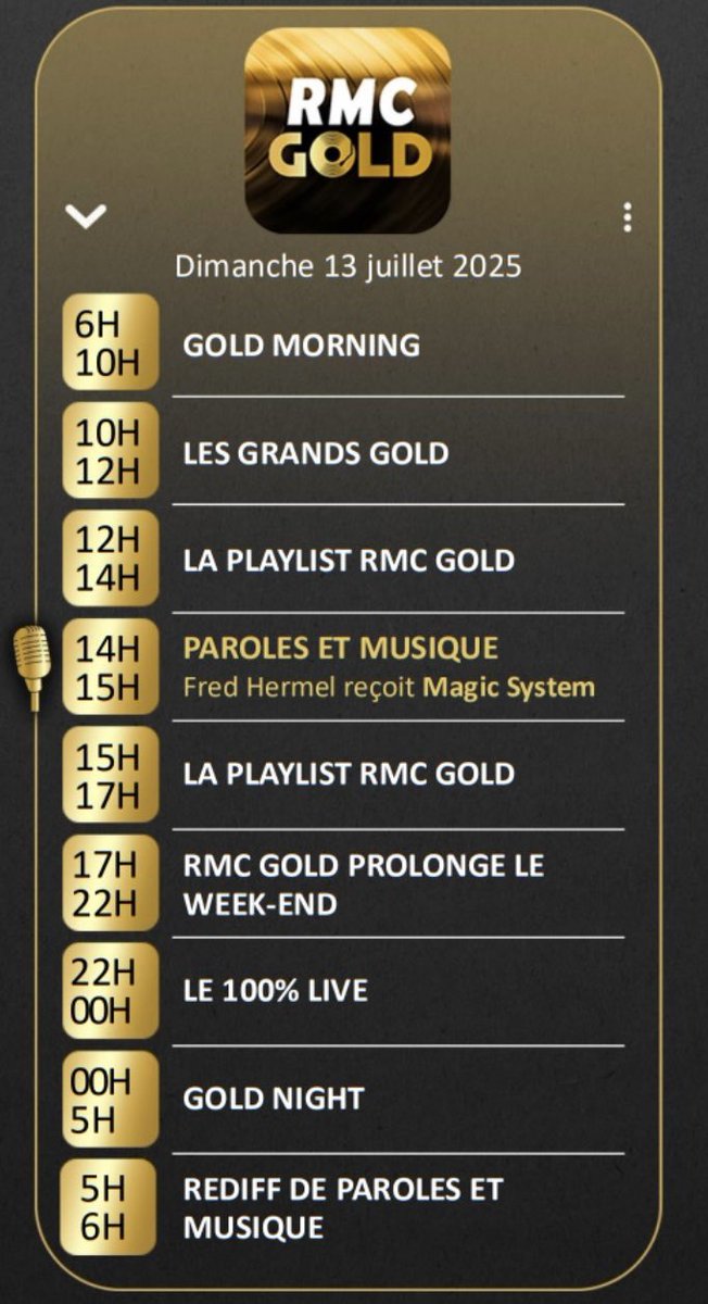 fredhermel's tweet photo. Rdv ce dimanche avec MAGIC SYSTEM !#rmcgold https://t.co/9anlQtZK4a
