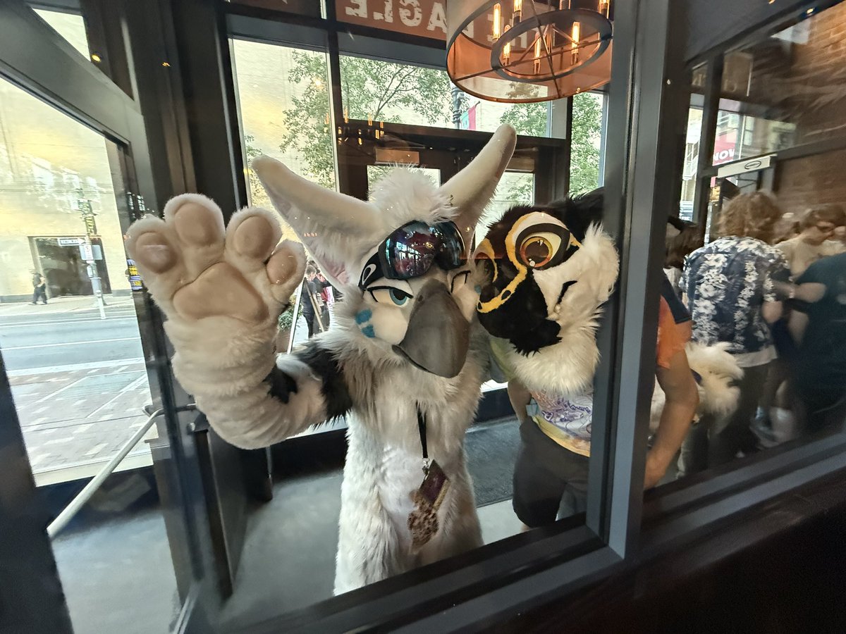 Met both <a href="/ThunderFennec/">⚡️Thunder⚡️</a> and <a href="/BirbsWings/">Birds 🇨🇦</a> last day of <a href="/anthrocon/">Anthrocon, Inc.</a>!
Dinner at The Eagle in Pittsburgh was amazing!

#fursuit #FursuitFriday #fursuiter #furry