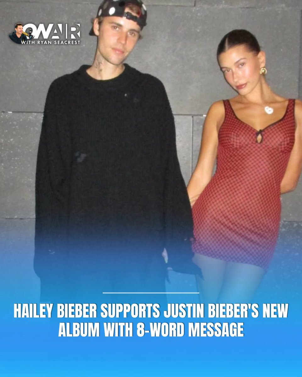 OnAirWithRyan's tweet image. #Swag! ❤️‍🔥 #HaileyBieber supported her hubby #JustinBieber&apos;s surprise new album with an 8-word message to haters: onairwithryan.iheart.com/content/2025-0…