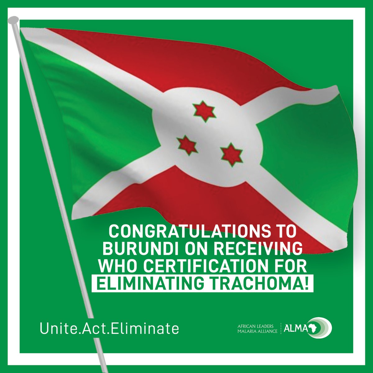 ALMA_2030's tweet image. Congratulations to Burundi on receiving @WHO certification for eliminating #trachoma as a public health problem!

This achievement makes 🇧🇮 the 8th country in  @WHOAFRO to reach this important milestone &amp;amp; marks the first-ever elimination of an NTD in the country!…