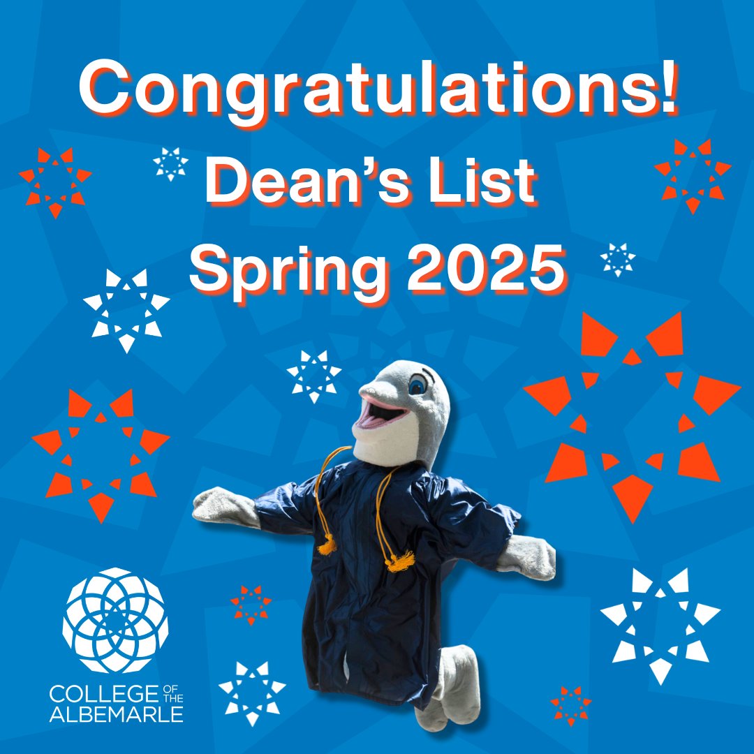 COA is pleased to announce the Dean's List for Spring 2025.
🐬🧡💙
Visit albemarle.edu/news/coa-annou… to view the recognized students. COA is proud of you!

#TransformYourTomorrow #COACelebrates #Extraordinary58