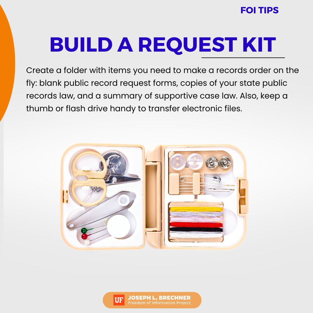 BrechnerFOI's tweet image. FOIA Tip: Build a request kit.
✅ Blank forms
✅ State records law
✅ Case law summary
✅ Thumb drive for files
Stay prepared to file anytime.
#FOITip #FOIA