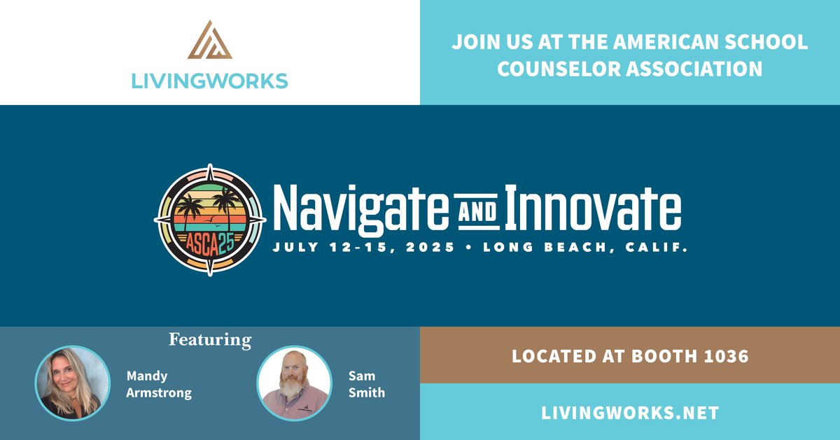 🎓 Attending #ASCA25?

Educators and school leaders, visit Booth 1036 to meet Sam and Mandy from #LivingWorks.

Explore how our #SuicidePrevention training empowers your staff and students to build #SaferFromSuicide school communities.

🔗 livingworks.net

<a href="/ASCAtweets/">ASCA</a>