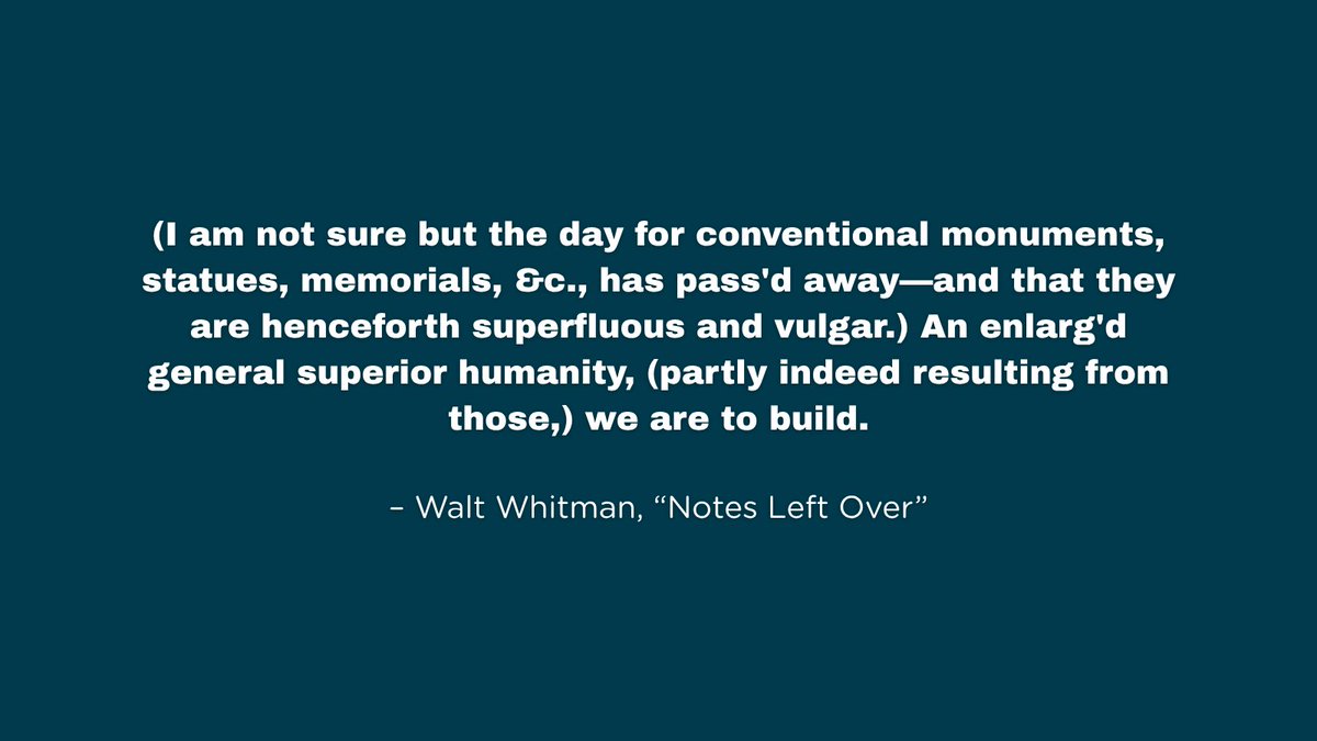 PoetryInAmerica's tweet image. Turns out Whitman made his feelings about statues pretty clear! Thx, @waltwhitmaninitiative, for pointing us to this quote. You can watch our episode on Whitman’s Leaves of Grass—and read Director & Host Elisa New’s recent NY Times op-ed on NEH cuts Links in bio. #whitman #neh
