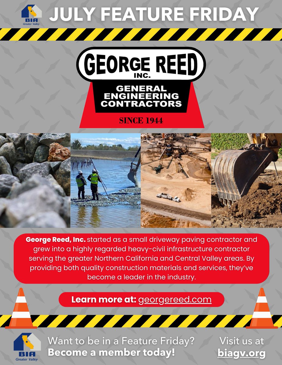 Our July #FeatureFriday is George Reed, Inc.! 

2x a month we’ll select a member to be cross-promoted on our social media pages. 

We’re grateful to have George Reed, Inc., a highly regarded family-owned company celebrating 80 years of roadwork excellence, as a BIA GV member!