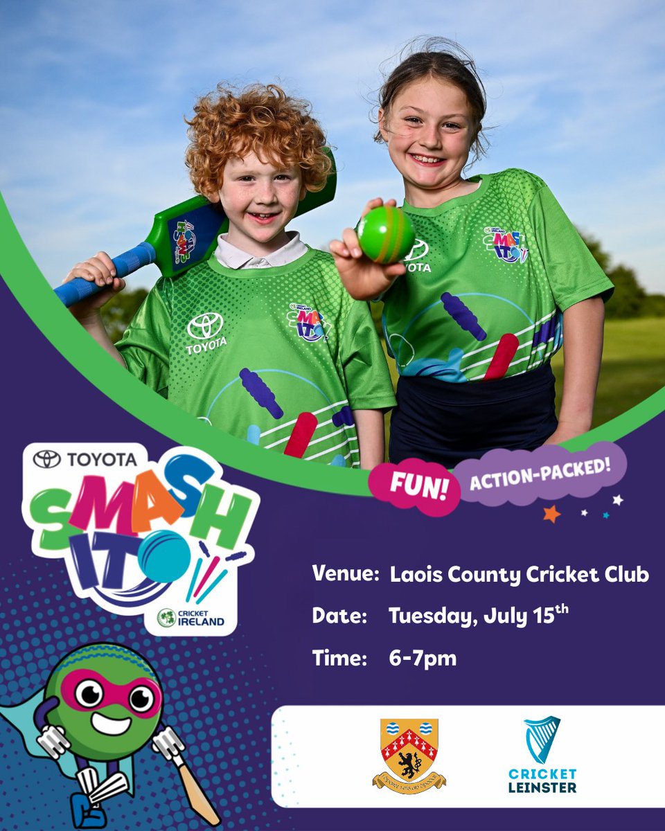 Cricket Ireland Participation (@ciparticipation) on Twitter photo ๐ <a href="/LaoisCC/">Laois Cricket Club</a> is hosting ๐๐ฆ๐๐ฌ๐ก ๐๐ญ!
For 5โ9 year olds who love to move, try something new and have fun! ๐คฉ
๐๏ธ Tuesday, July 15th | โฐ 6-7pm
๐ Spaces still available: mycricket.sport80.com/public/wizard/โฆ
#SmashIt #StartWithSmashIt #CricketIreland <a href="/cricketleinster/">Cricket Leinster</a> ๐ <a href="/LaoisCC/">Laois Cricket Club</a> is hosting ๐๐ฆ๐๐ฌ๐ก ๐๐ญ!
For 5โ9 year olds who love to move, try something new and have fun! ๐คฉ
๐๏ธ Tuesday, July 15th | โฐ 6-7pm
๐ Spaces still available: mycricket.sport80.com/public/wizard/โฆ
#SmashIt #StartWithSmashIt #CricketIreland <a href="/cricketleinster/">Cricket Leinster</a>
