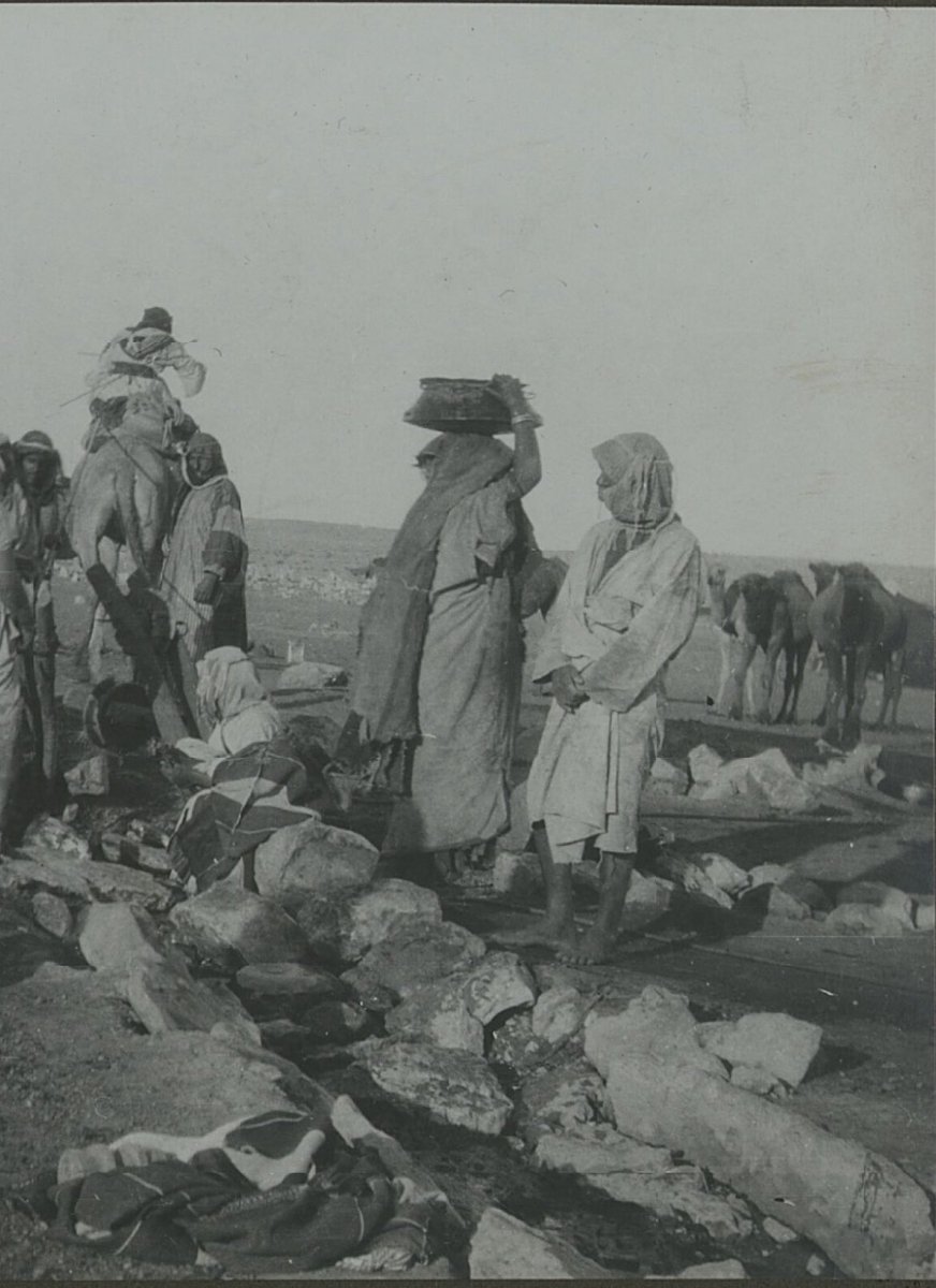 صورة نادرة لوادي الأمياه، أحد قيعان وارضي قبيلة السبعة من عنزة صوره نادرة من المتحف الفرنسي نُشرت لأول مرة على صحفتي، تُظهر بدو السبعة وإبلهم وهم يسقون من موردهم.
بعدسة مونتاني روبرت، نحو سنة 1930.