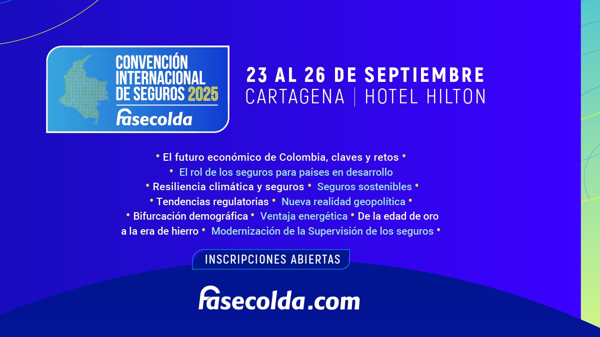 🌍 Fragmentación, incertidumbre y reformas estructurales están redefiniendo el futuro. ¿Cómo deben adaptarse los seguros en medio de un nuevo orden económico global? Descúbrelo en la #ConvenciónFasecolda 2025
Inscríbete ya en👉 bit.ly/convencion-fas…