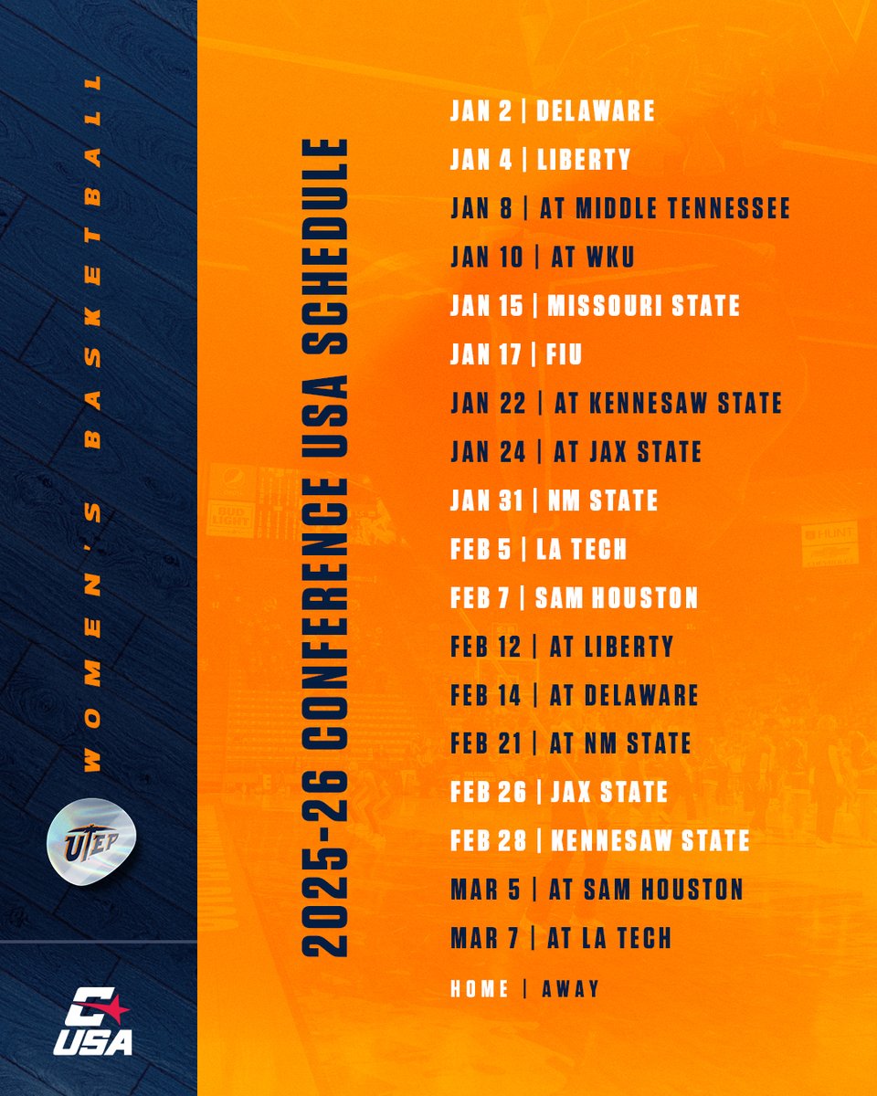 UTEPWBB's tweet image. The CUSA conference schedule is live 🔥
Here is all the action you don't want to miss.
🎟️ pulse.ly/nbtsrb4mrd
#PicksUp