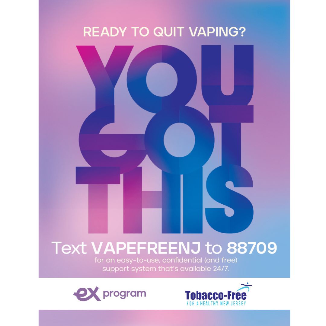 Ready for a fresh start?  It's time to become an EX.....Ex-smoker, Ex-Vaper, Ex-User.  Reclaim your health, your time and your future.  Your past doesn't define you. Your next choice does.  Text VAPEFREENJ to 88709.  YOU GOT THIS!