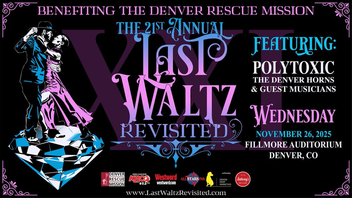 FillmoreDEN's tweet image. ON SALE NOW 🎻 Benefitting the @denverrescue Mission, The 21st Annual The Last Waltz - Revisited returns to the Fillmore on 11/26 Featuring Polytoxic, The Denver Horns and guest musicians!
🎫 bit.ly/44xL4zi