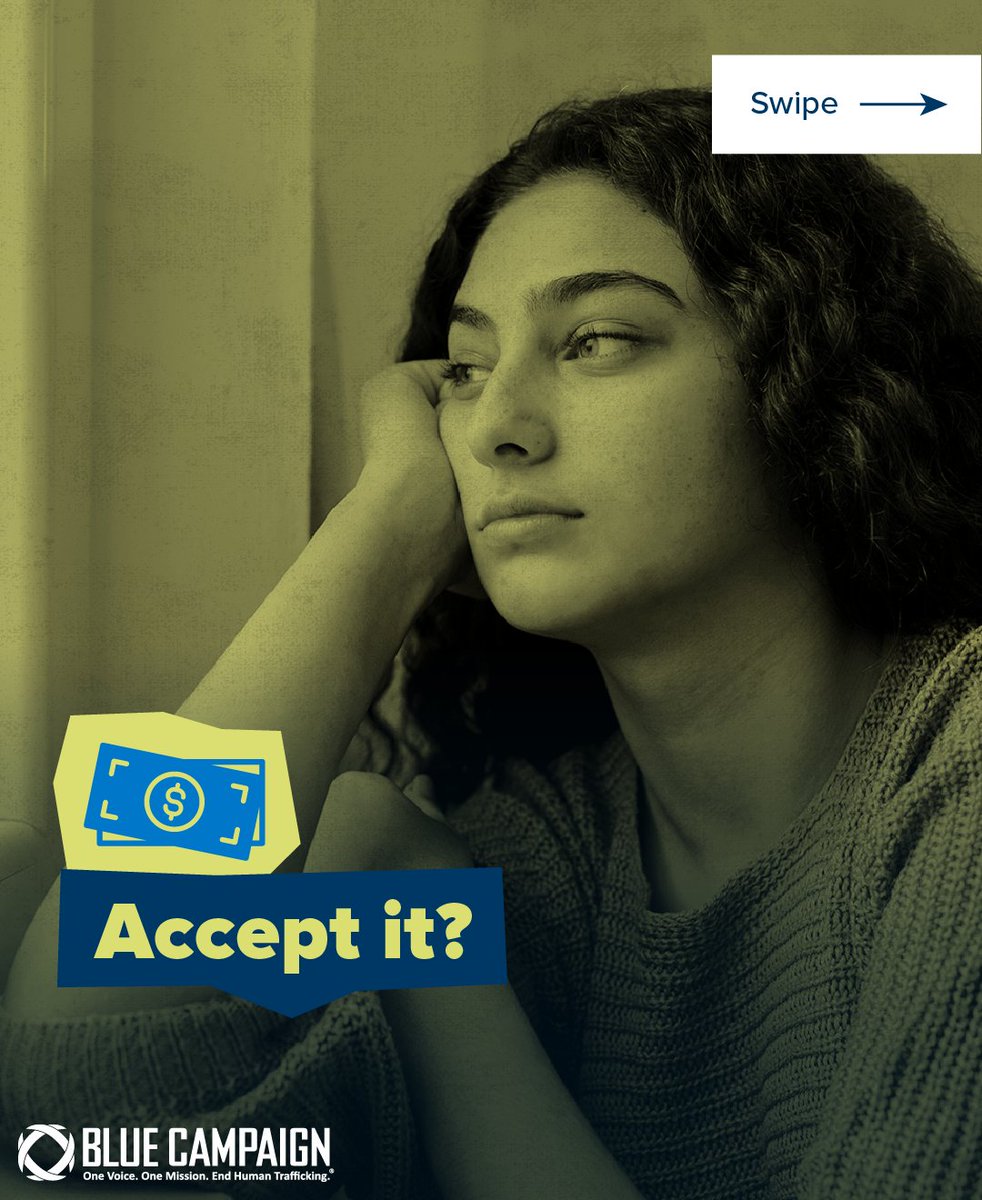 DHSBlueCampaign's tweet image. Traffickers may lie and promise high-paying or “perfect” jobs to lure victims.
Never share personal information or go off alone with someone you don’t know.
Learn how to report these instances: go.dhs.gov/JVE. #HumanTraffickingAwareness