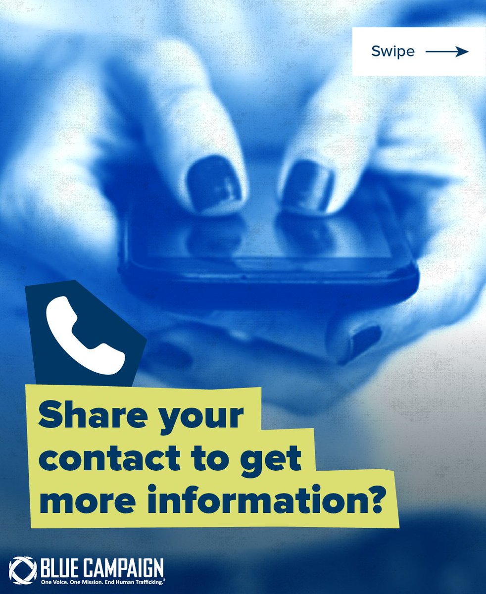 DHSBlueCampaign's tweet image. Traffickers may lie and promise high-paying or “perfect” jobs to lure victims.
Never share personal information or go off alone with someone you don’t know.
Learn how to report these instances: go.dhs.gov/JVE. #HumanTraffickingAwareness