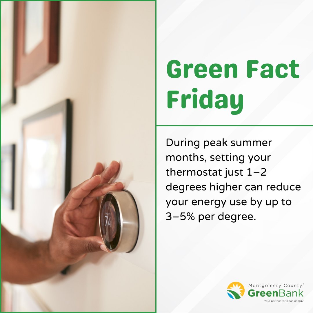 MCGreenBank's tweet image. #DidYouKnow? Small adjustments like this, combined with energy-efficient cooling systems, can lead to big savings.
Learn how we help finance energy upgrades at ow.ly/cI4T50WlNFA
#GreenFactFriday #EnergyEfficiency #SummerTips #Sustainability #ClimateAction #SmartCooling