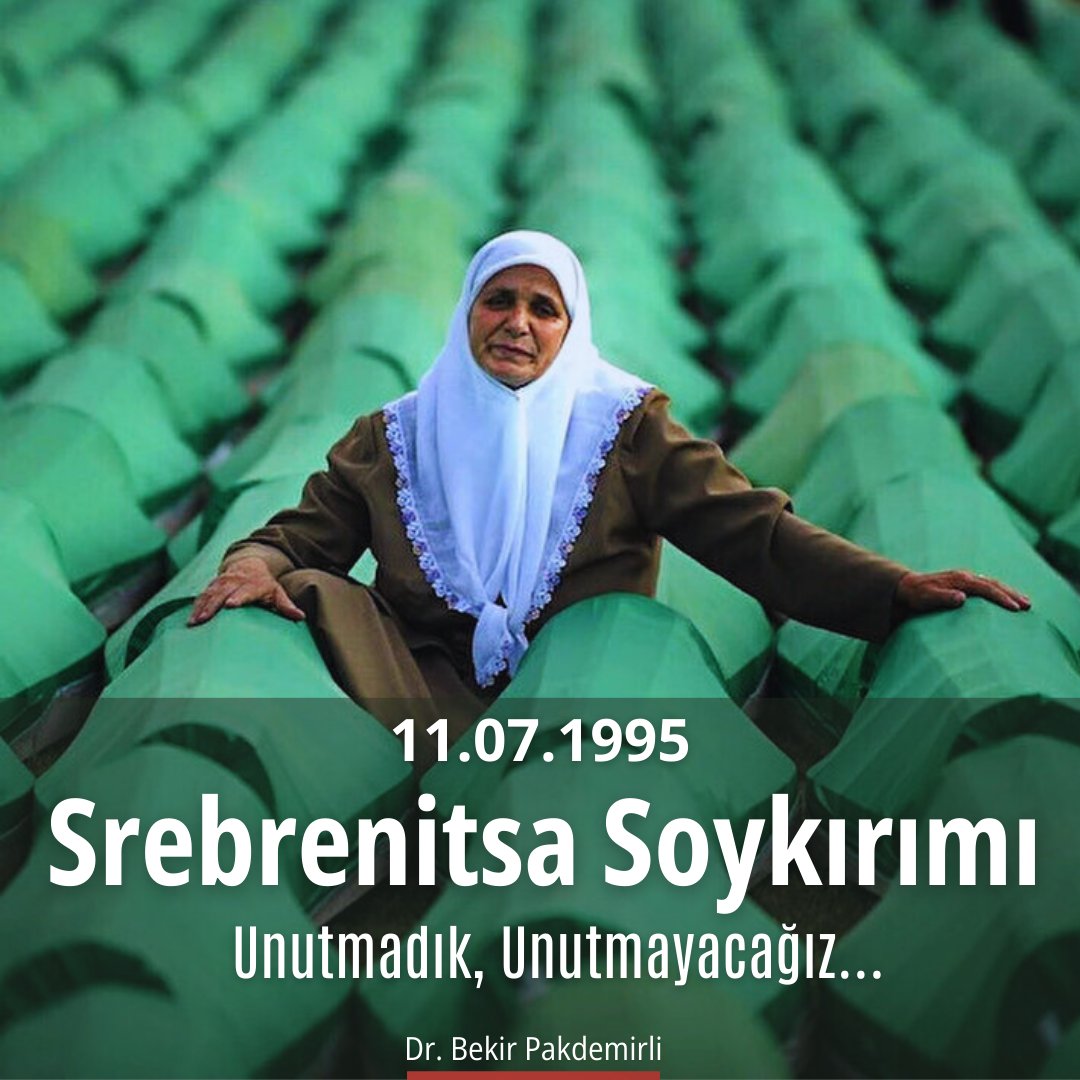 Unutmadık, unutmayacağız…

30 yıl önce bugün #Srebrenitsa’da soykırıma uğrayan Bosnalı kardeşlerimizi rahmetle anıyorum.

Ruhları şad olsun.