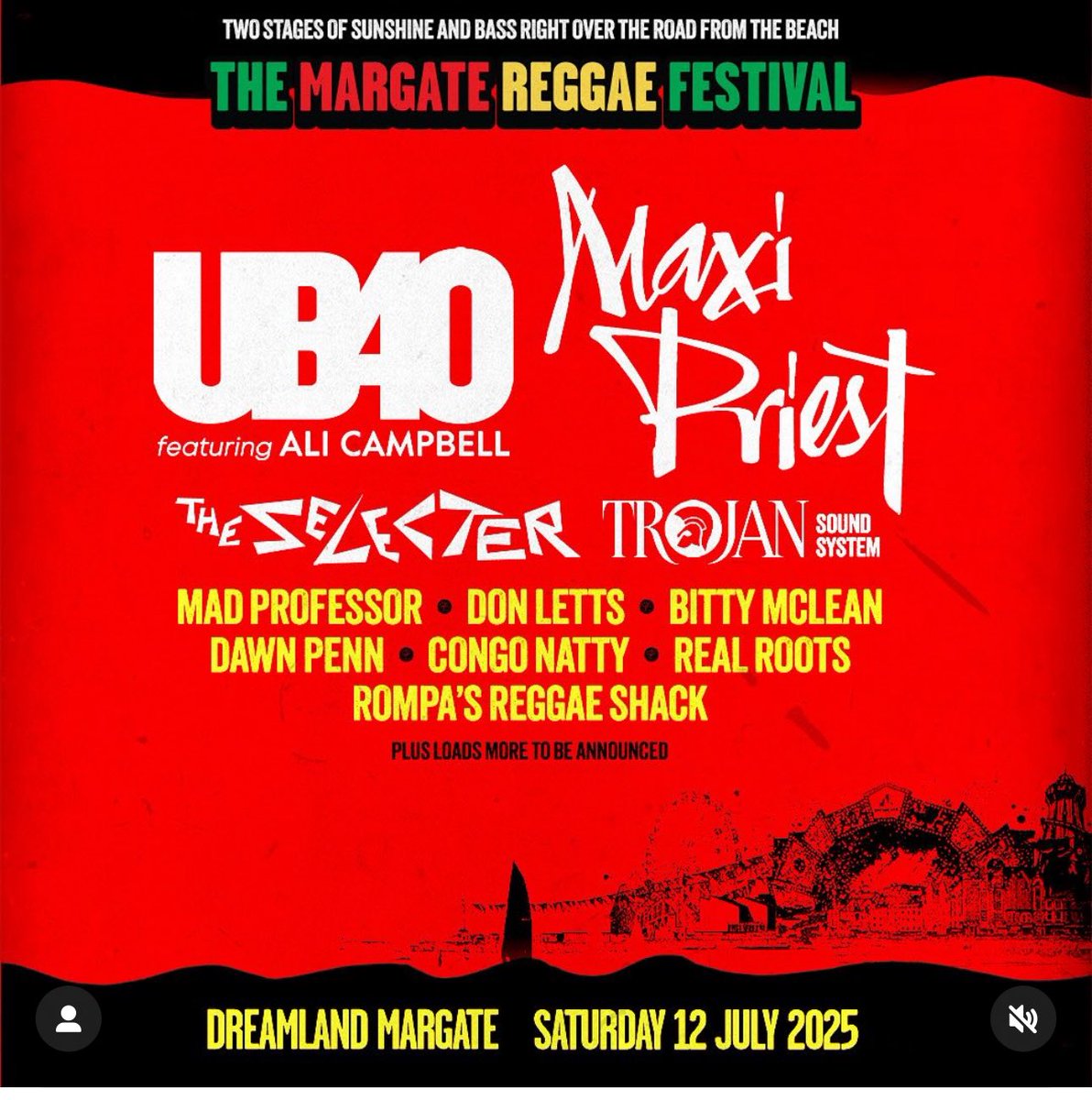paulineblackOBE's tweet image. Tomorrow’s gig on Saturday 12th July 2025 at Dreamland, Margate. Sun sea & sand, good food & vibes - what not to like with this kind of weather! See you ska & reggae lovers there.