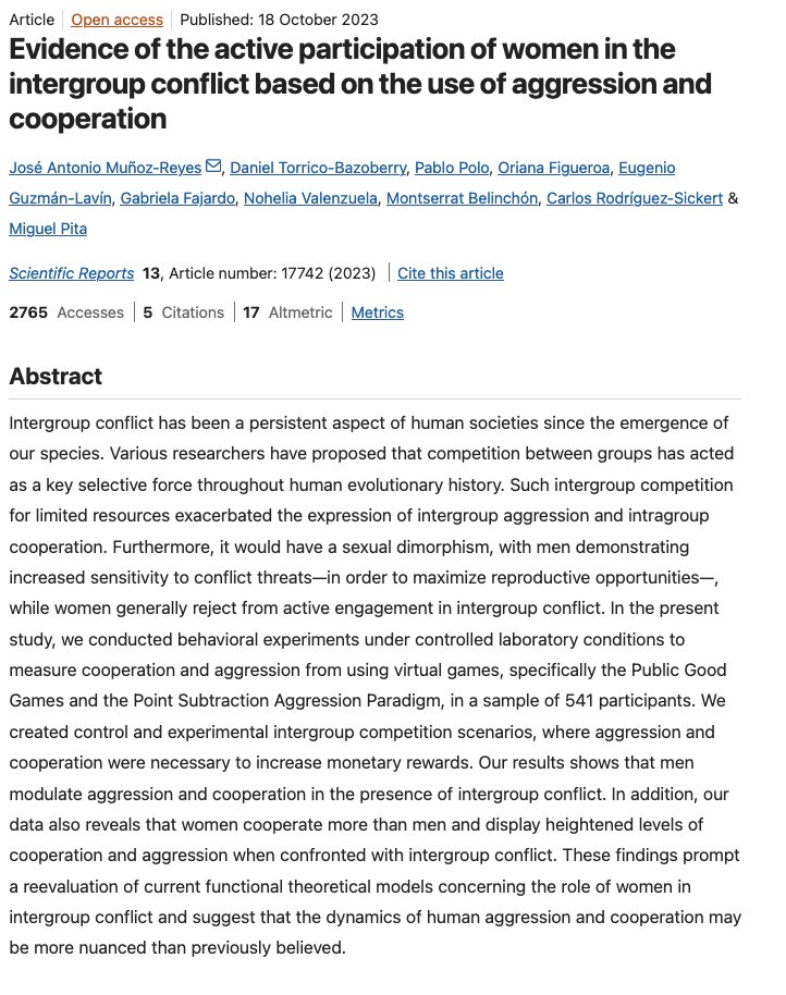 I think the idea women aren't aggressive is mostly a myth. Rather, what matters is the kind of aggression: physical (violence) or social, direct or indirect, and the context in which is occurs (war, social, resource, or status etc.).