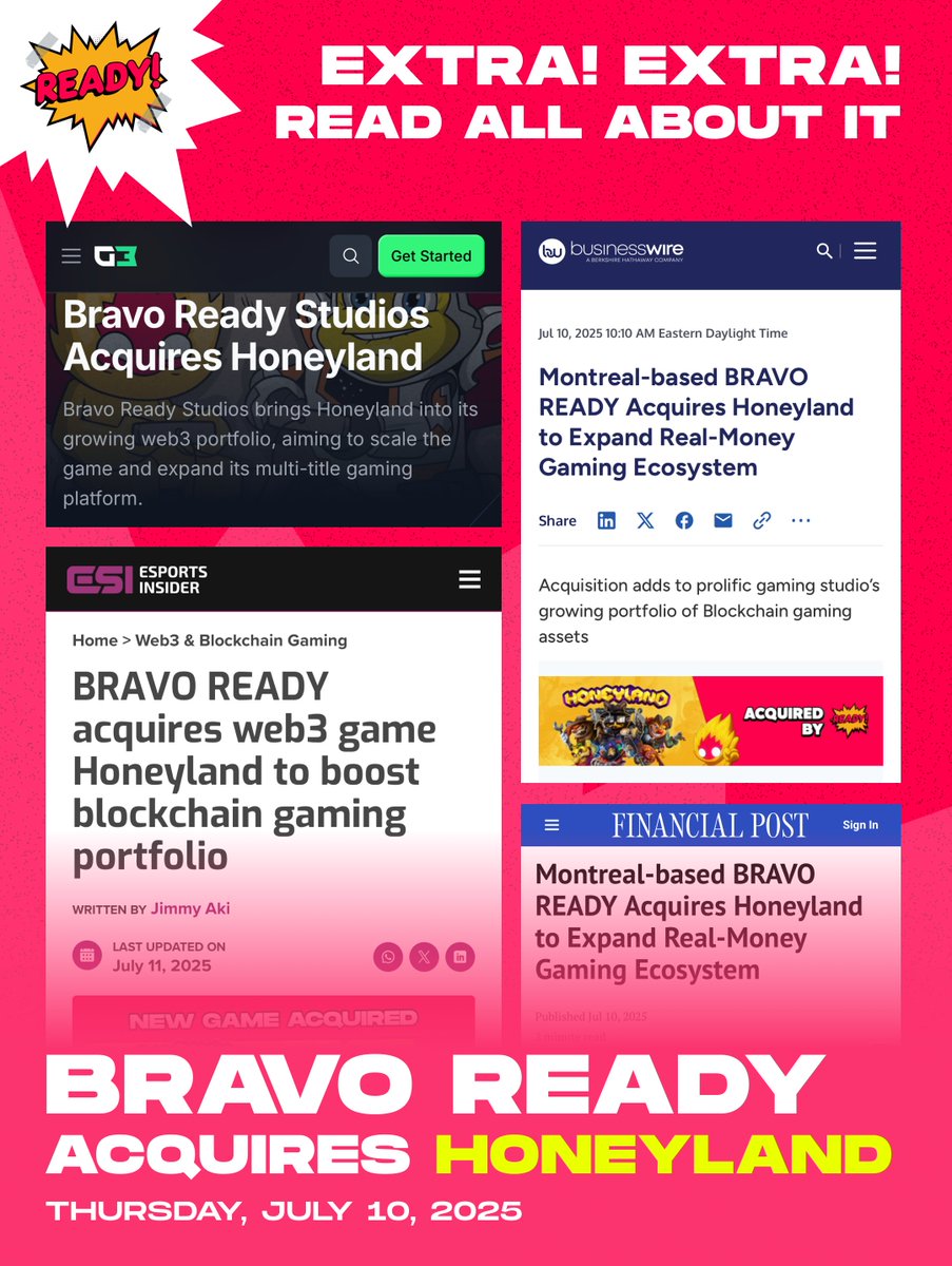 EXTRA! EXTRA! READ ALL ABOUT IT 📰

<a href="/PlayHoneyland/">Honeyland 🐝</a> HAS BEEN ACQUIRED BY BRAVO READY! 💥

Read the exclusive article, only on <a href="/GAM3Sgg_/">GAM3S.GG</a> 

👉 gam3s.gg/news/bravo-rea…