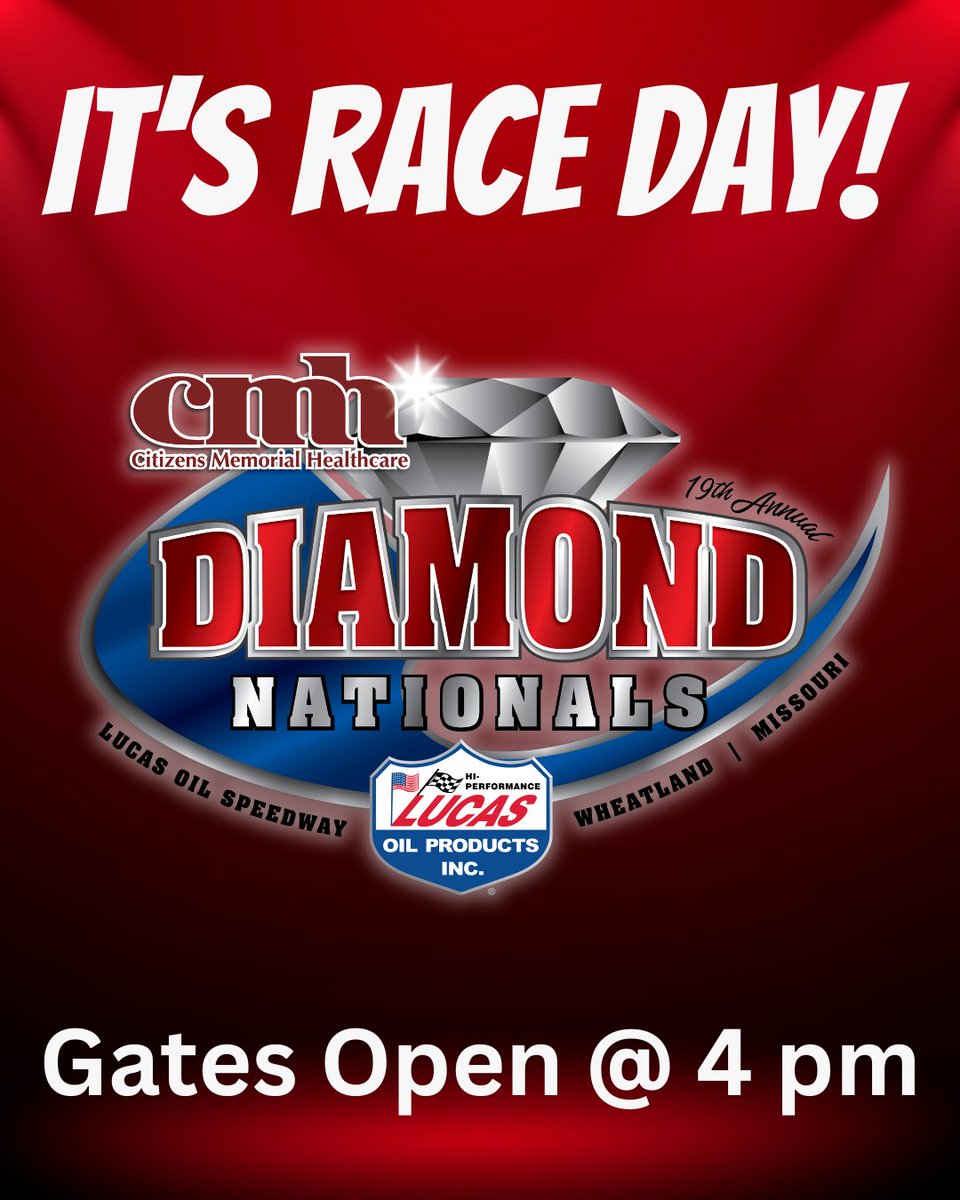 🏁🏁WHO IS READY FOR SOME RACING?🏁🏁

It's day 1 of the 19th Annual CMH Diamond Nationals Presented by Wieland.
Lucas Oil Late Model Dirt Series and the Hickamo Super Stocks will be in action racing for $650 to win.

Check the website for details. 
lucasoilspeedway.com