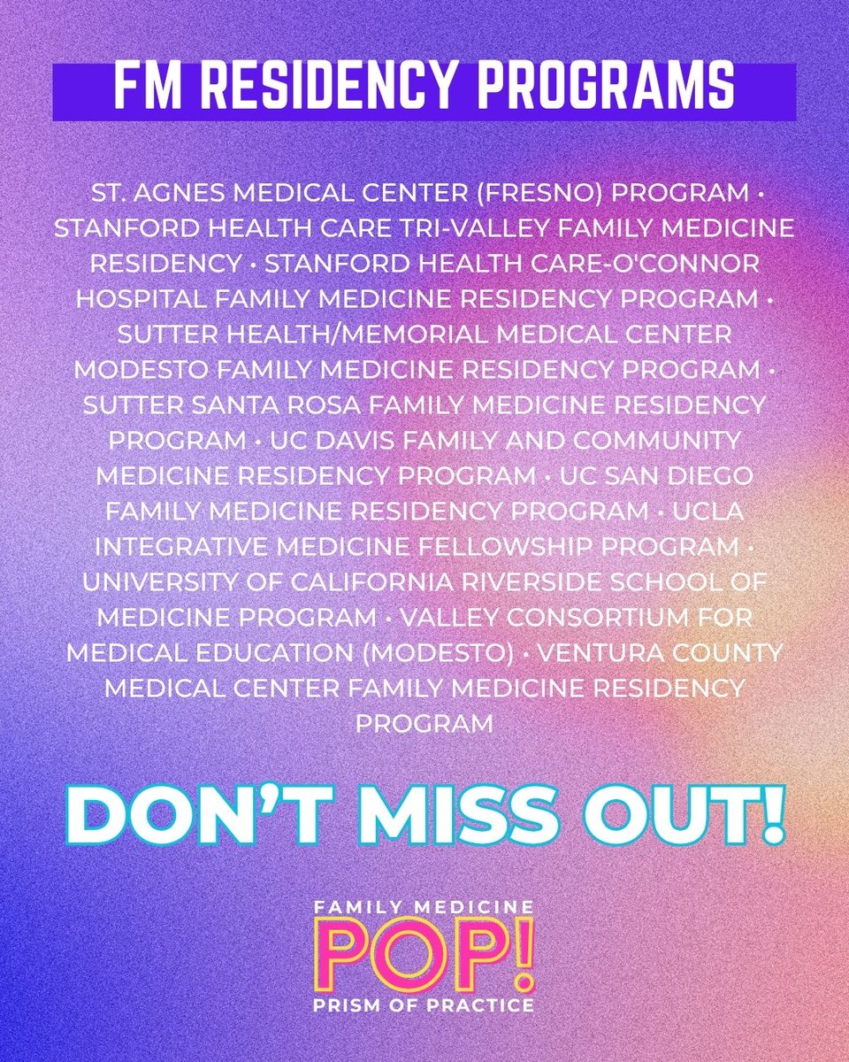 The POP! 2025 Residency Recruitment Fair is your chance to connect with 60+ Family Medicine Residency Programs across California—all in one place. Meet reps, ask questions, and get a closer look at what life as a resident could be like. 

Check out every participating program ⬇️