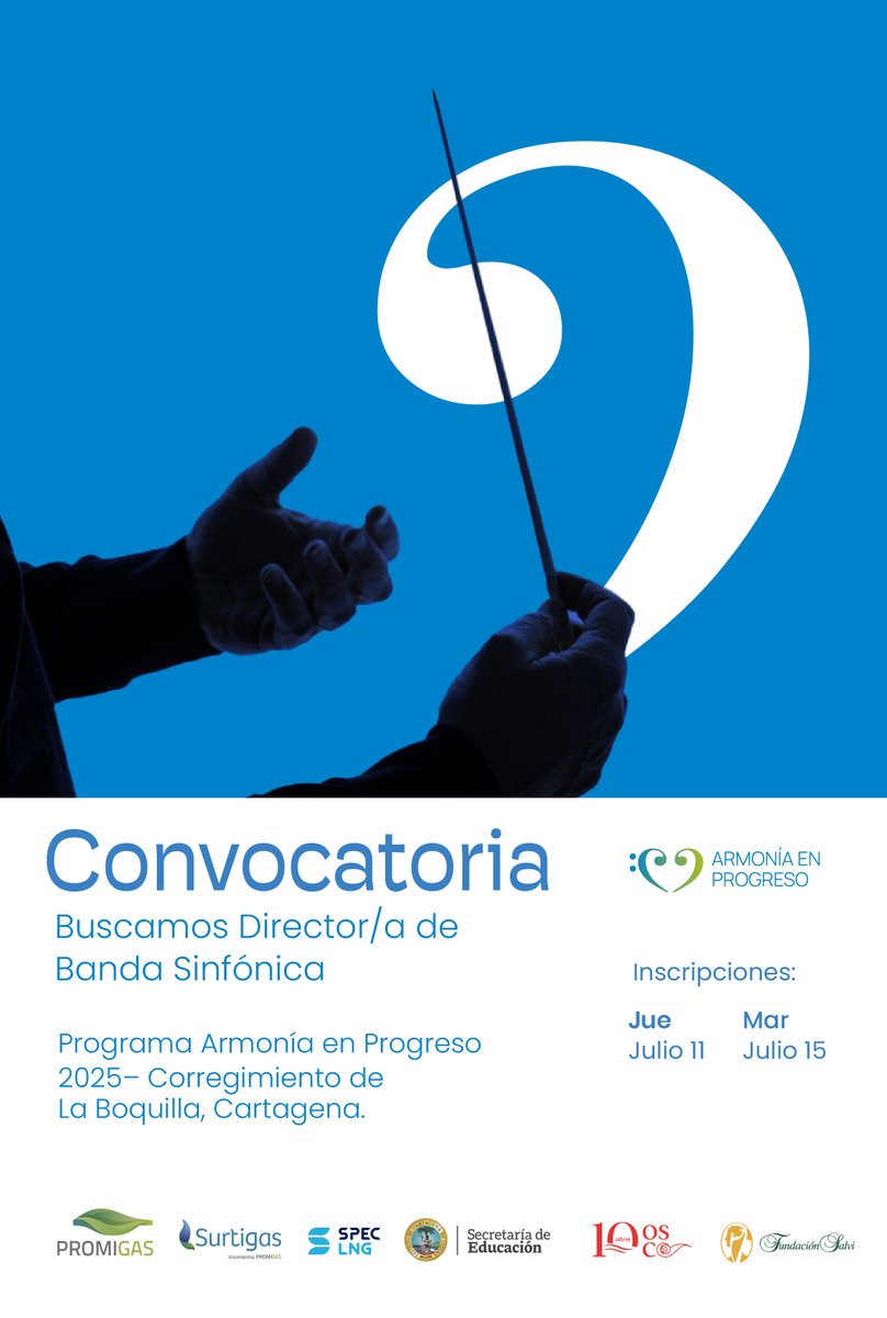 El programa Armonía en Progreso 2025 abre convocatoria para vincular a un/a director/a de banda sinfónica, con experiencia en procesos de formación musical con niños, niñas y jóvenes.