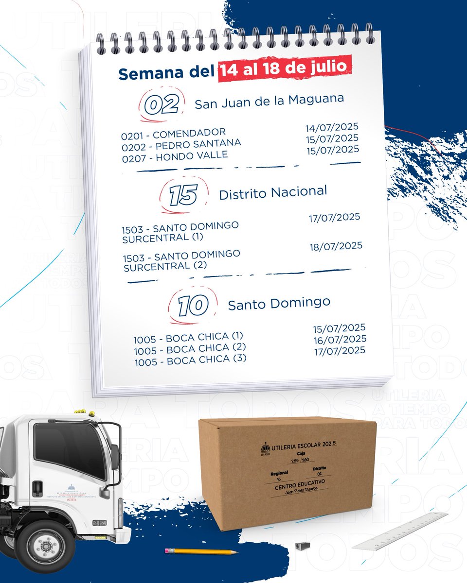 📣 Utilería a tiempo con todo y para todos los estudiantes de las regionales: 0️⃣2️⃣ San Juan de la Maguana, 1️⃣5️⃣ Distrito Nacional y 1️⃣0️⃣ Santo Domingo 🚚📦