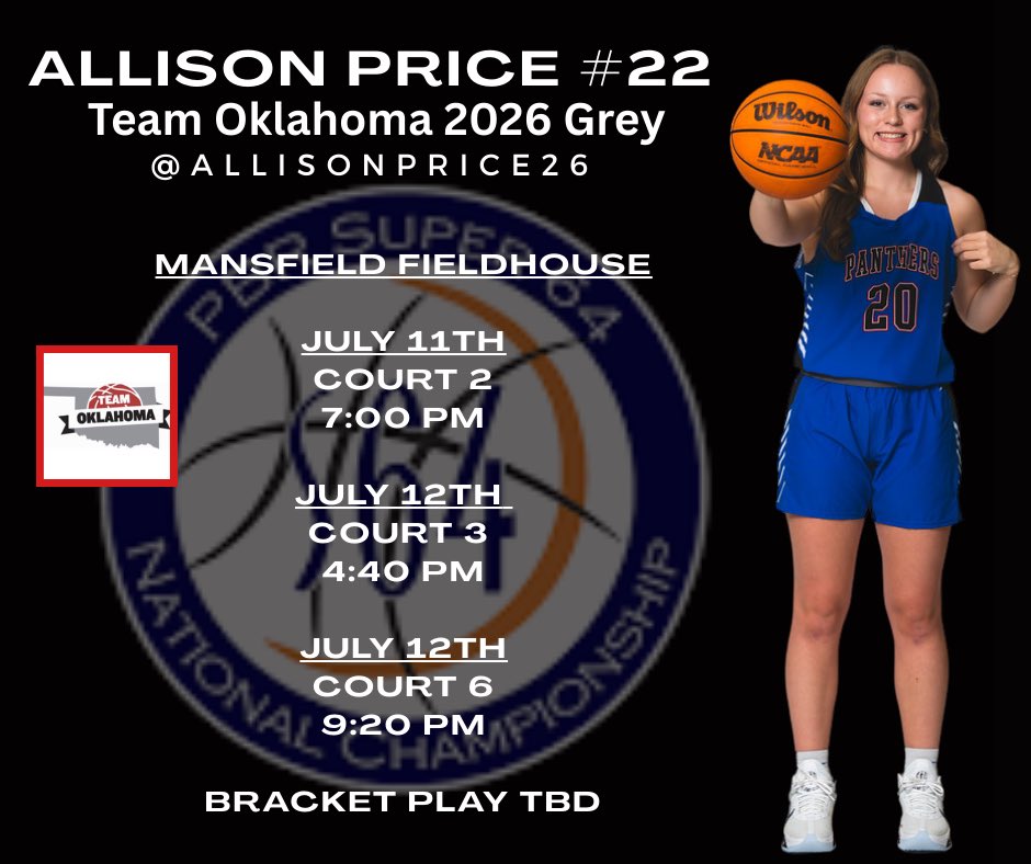 Allison Price (@allisonprice26) on Twitter photo On the road to the Super 64 championship this weekend, summer ball is winding down. Come check us out! <a href="/Nate_1ogan/">Nate Logan</a> <a href="/daltonmiller23/">Dalton Miller</a> <a href="/coachjvick1/">Coachjvick (new)</a> <a href="/TeamOKGirlsBB/">Team Oklahoma Girls Basketball</a> <a href="/PGHOklahoma/">Prep Girls Hoops Oklahoma</a> <a href="/HarrahWBB/">Harrah Lady Panthers Basketball</a> On the road to the Super 64 championship this weekend, summer ball is winding down. Come check us out! <a href="/Nate_1ogan/">Nate Logan</a> <a href="/daltonmiller23/">Dalton Miller</a> <a href="/coachjvick1/">Coachjvick (new)</a> <a href="/TeamOKGirlsBB/">Team Oklahoma Girls Basketball</a> <a href="/PGHOklahoma/">Prep Girls Hoops Oklahoma</a> <a href="/HarrahWBB/">Harrah Lady Panthers Basketball</a>