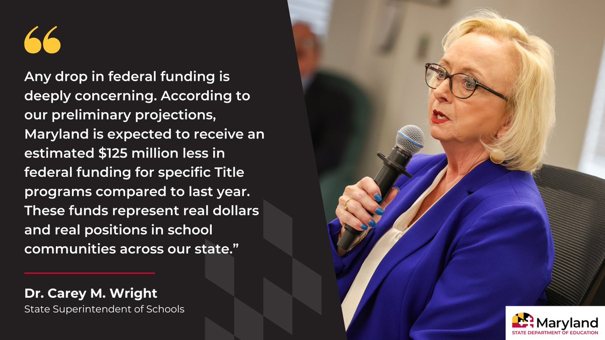 MSDE is continuing to assess the impact of a loss in federal funding. We remain committed to supporting our students, schools and staff with guidance and transparency.