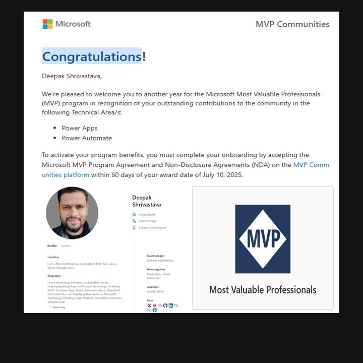 👏 I would like to extend my congratulations to all recipients of the Microsoft MVP award.

It is a privilege to be recognized for the sixth consecutive year as an MVP. I sincerely appreciate the ongoing support from the community and remain committed to engaging with fellow