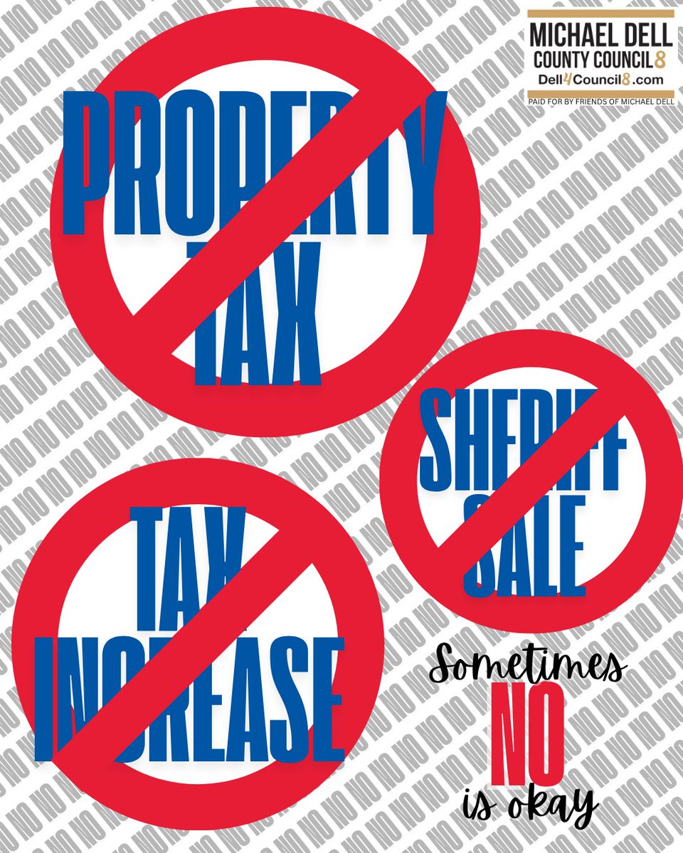 dell4council8's tweet image. Sometimes, “No” is the right answer.
❌ No new property taxes
❌ No sheriff sales
❌ No tax increases
Mike Dell says NO to policies that punish homeowners and working families.
It’s time for leadership that will prioritize getting more money back into the pockets of county…