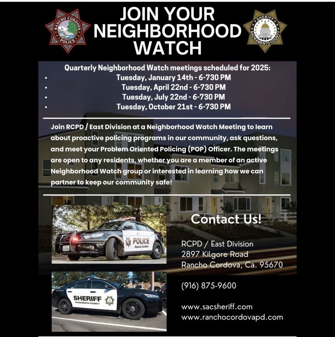 🚨 This quarter's Neighborhood Watch meeting is scheduled for Tuesday, July 22 at RCPD / East Division Station! The meeting will take place from 6 - 7:30 PM in the Canfield Community Room!