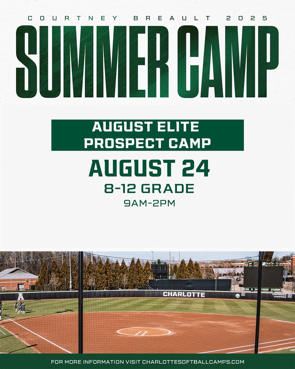 𝗢𝗡𝗘 𝗠𝗢𝗥𝗘 𝗖𝗔𝗠𝗣 ✨

Sign up for our August Elite Prospect camp now! 

Click the link to learn more 

» charlottesoftballcamps.com

#GoldStandard⛏️