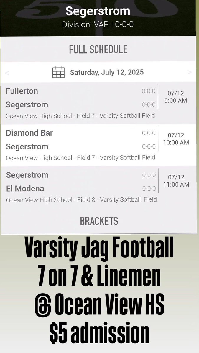 Locked in and ready for battle. 7v7 action goes down tomorrow at Ocean View HS — let’s work. 💪🏈 <a href="/sega_football/">SegerstromFootball</a> <a href="/OCSportsZone/">OC Sports Zone</a> <a href="/OC_Recruits/">OCRecruits</a> <a href="/ocvarsity/">ocvarsity</a>
<a href="/PrepRedzoneCA/">Prep Redzone California</a> #SegerstromJags #SegerstromFootball #JagFootball #CO2026 #RunningBack #OLB #g2s_elite7v7 #collegebound