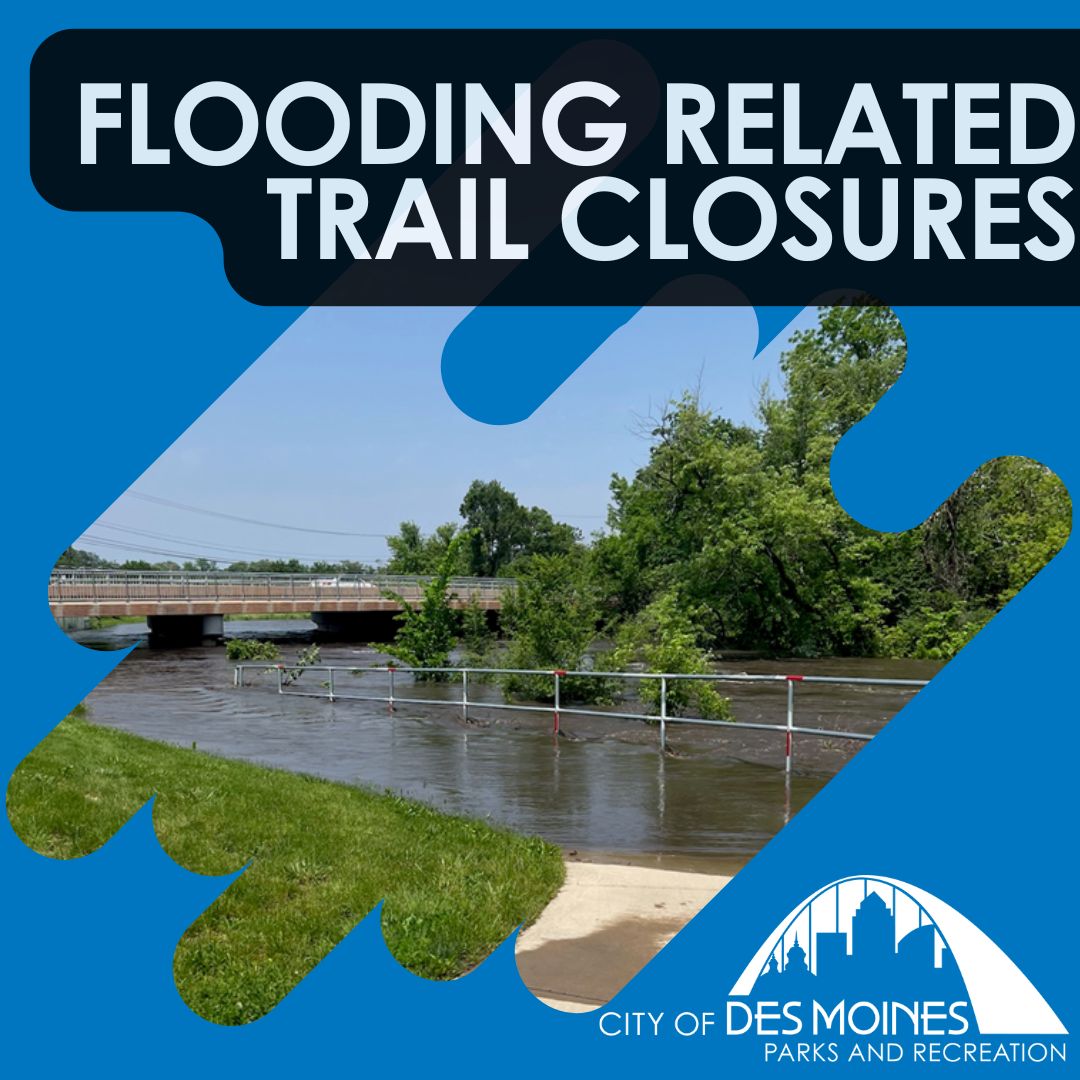 DesMoinesParks's tweet image. Due to recent flooding, the following trail sections are temporarily closed:
🚫 Walnut Creek at the Grand Ave Bridge
🚫 Gay Lea Wilson Trail from Sargent Park to Hubbell

✅ Both areas have natural detours, so trail users can still navigate the majority of our system.