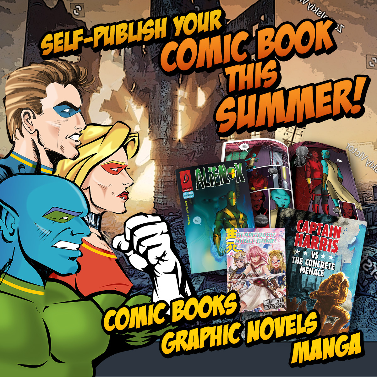 It's hot like lava out there – stay cool indoors and accomplish your dream of self-publishing your comic book. With our simple online submission and pricing, there's never been an easier time to ink your story and launch it into the world. Get started today.

Supercharge the