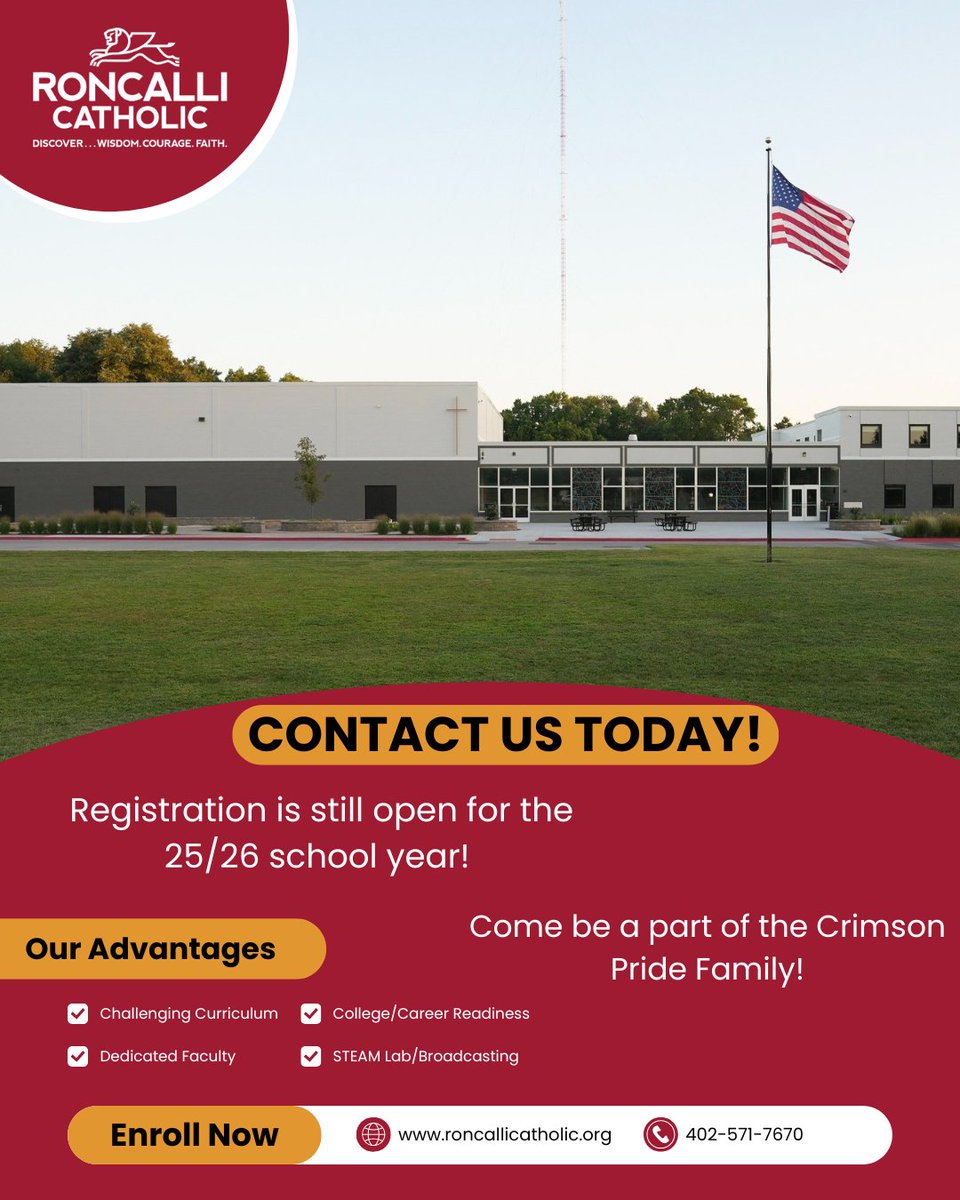 📢 Help Us Spread the Word! 📢

Know a student looking for a faith-based, academically strong, and 
welcoming high school community?

Tell them to check out Roncalli Catholic! 🦁

Registration is STILL OPEN at Roncalli Catholic High School for the 2025–2026 school year!