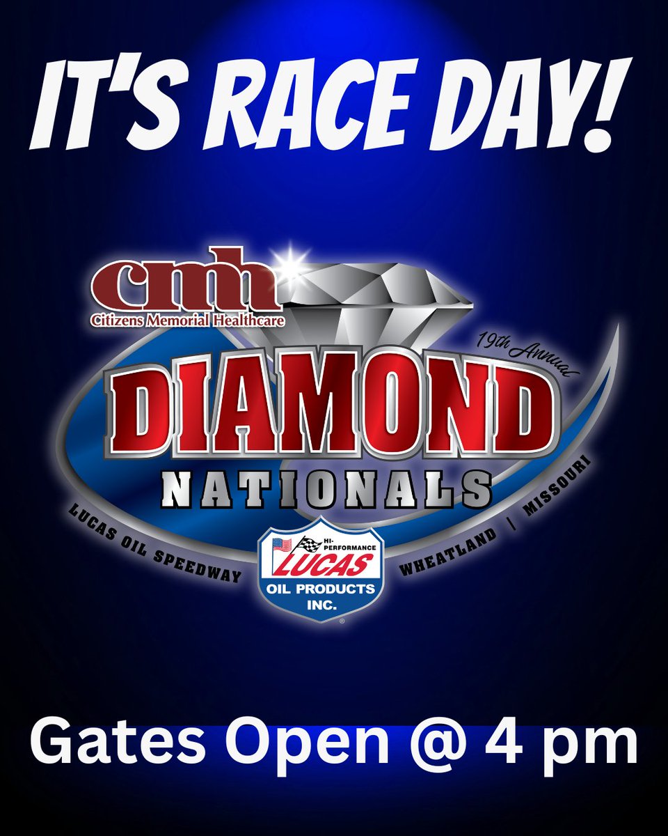 🔴🔴IT'S DAY 2! 🔴🔴

The 19th Annual CMH Diamond Nationals Presented by Wieland.

Lucas Oil Late Model Dirt Series racing for $25,000 and the Hickamo Super Stocks will be in action racing for $1000 to win.

Check out the website for ticketing details.
lucasoilspeedway.com